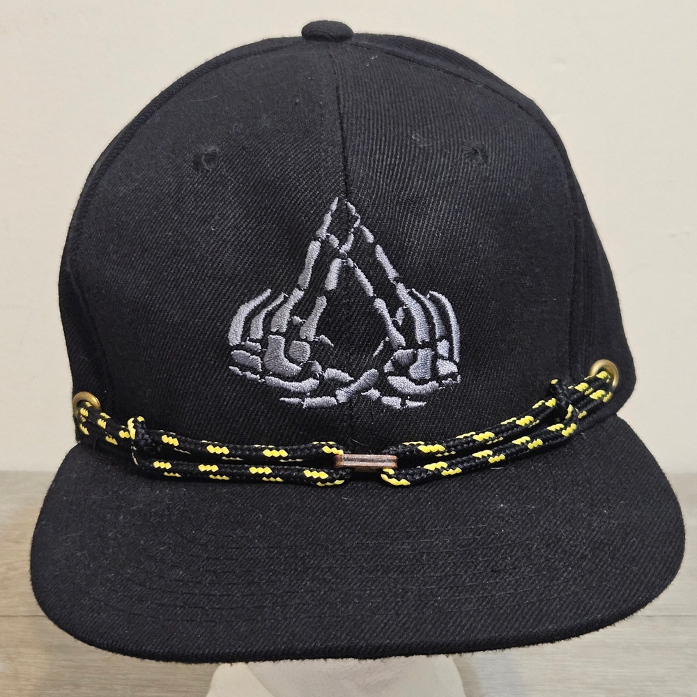Findlay Exosso Black Crown Snapback Hat Skeleton Hands Logo Rope EUC